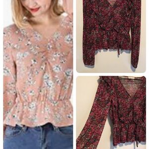 Soft sheer rayon, one snap v neck peplum top